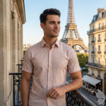 Siyaram's "Revista Collection" 100% Pure Royal Linen 60 Lea Jacquard Pink (Peach) colour Unstitched Shirt Fabric of 1.60 mts / VV2496