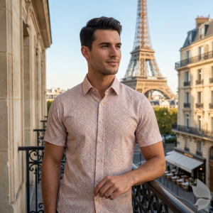 Siyaram's "Revista Collection" 100% Pure Royal Linen 60 Lea Jacquard Pink (Peach) colour Unstitched Shirt Fabric of 1.60 mts / VV2496