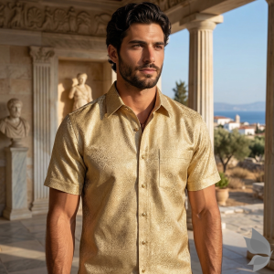 Siyaram's "Revista Collection" 100% Pure Royal Linen 60 Lea Jacquard Gold (Amber) colour Unstitched Shirt Fabric of 1.60 mts / VV2497