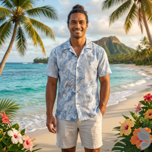 Siyaram's Royale Linen 100% Linen with 60 Lea count Digital Printed Blue Colour Unstitched Shirt Fabric of 1.6 Meters / VV2502