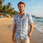 Siyaram's Royale Linen 100% Linen with 60 Lea count Digital Printed Blue Colour Unstitched Shirt Fabric of 1.6 Meters / VV2504