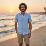 Siyaram's 100% Pure Linen 60 Lea Striped Blue colour Unstitched Shirt Fabric of 1.60 mts / VV2511