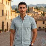 J.Hampstead Moretti Premium Egyptian Collection with 100% Giza Cotton Green (Sea Green) Colour Checkered Pattern Unstitched Shirt Fabric of 1.6 mts - Made In Italy / VV2526