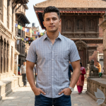 J.Hampstead Moretti Premium Egyptian Collection with 100% Giza Cotton Grey Colour Checkered Pattern Unstitched Shirt Fabric of 1.6 mts - Made In Italy / VV2532