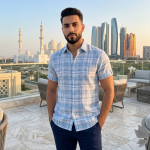 J.Hampstead Moretti Premium Collection with 100% Giza Cotton Light Blue (Pale Blue)  Checkered Pattern Unstitched Shirt Fabric of 1.6 mts - Made In Italy / VV2538