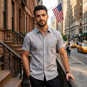 J.Hampstead Moretti Premium Egyptian Collection with 100% Giza Cotton Cream White (Sea Shell) Colour Striped Pattern Unstitched Shirt Fabric of 1.6 mts - Made In Italy / VV2556