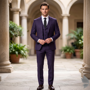 Raymond Australian Merino Wool Blended with All weather Jacquard pattern Dark Blue (Egg Plant) Unstitched Suit Fabric of 3.5 meters / VV2588