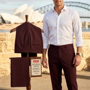 Raymond Australian Merino wool blend with Smart Stretch and made from Fine Merino Wool Self Design Pattern Maroon (Snuff) colour Unstitched Trouser Fabric of 1.3 meters / VV2598