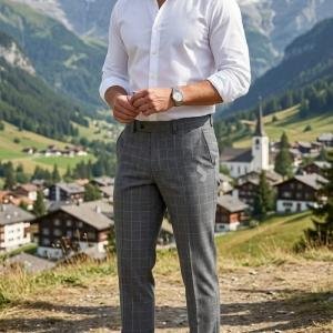 Raymond 45% Australian merino wool blended with Special Finish Checkered Pattern Grey colour Unstitched Trouser Fabric of 1.25 meters / VV2604