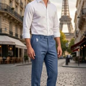 Raymond 45% Australian merino wool blended with Special Finish Checkered Pattern Blue colour Unstitched Trouser Fabric of 1.25 meters / VV2606