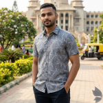 Siyaram's Royale Linen 100% Linen with 60 Lea count Digital Printed Grey Colour Unstitched Shirt Fabric of 1.6 Meters / VV2615