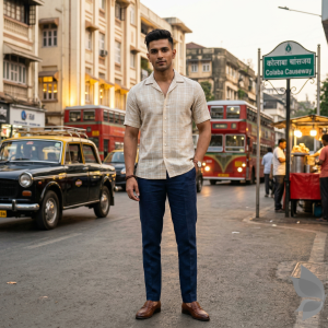 Raymond 100% Premium Cotton Beige Checkered Unstitched Shirt Fabric of 1.60 meters / VV2625