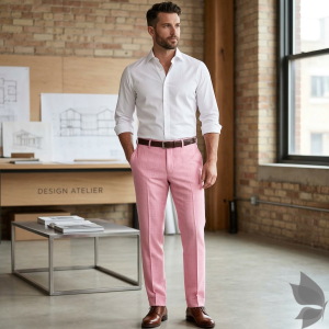 Raymond Montovello collection with Super 70's merino wool, Catonic blend, Viscose blend, easy care Pink Checkered unstitched trouser fabric of 1.25 Mts / VV2675