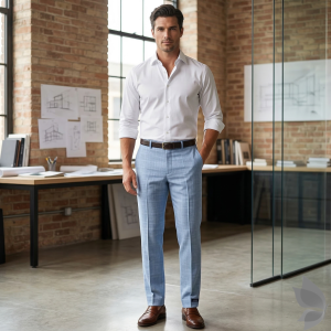 Raymond Montovello collection Super 70's merino wool, Catonic blend, Viscose blend, easy care Blue Checkered unstitched trouser fabric of 1.3 Mts / VV2677