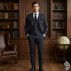 Raymond Extendo collection made with 51% wool + 28% cool max + stretch fabric Navy Blue Jacquard  for comfort unstitched suit fabric of 3.5 Mts / VV2684