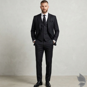 Raymond La miraco collection with 45% wool blend, 16% Viscose blend Black checkered unstitched suit fabric of 3.5 Mts / VV2698